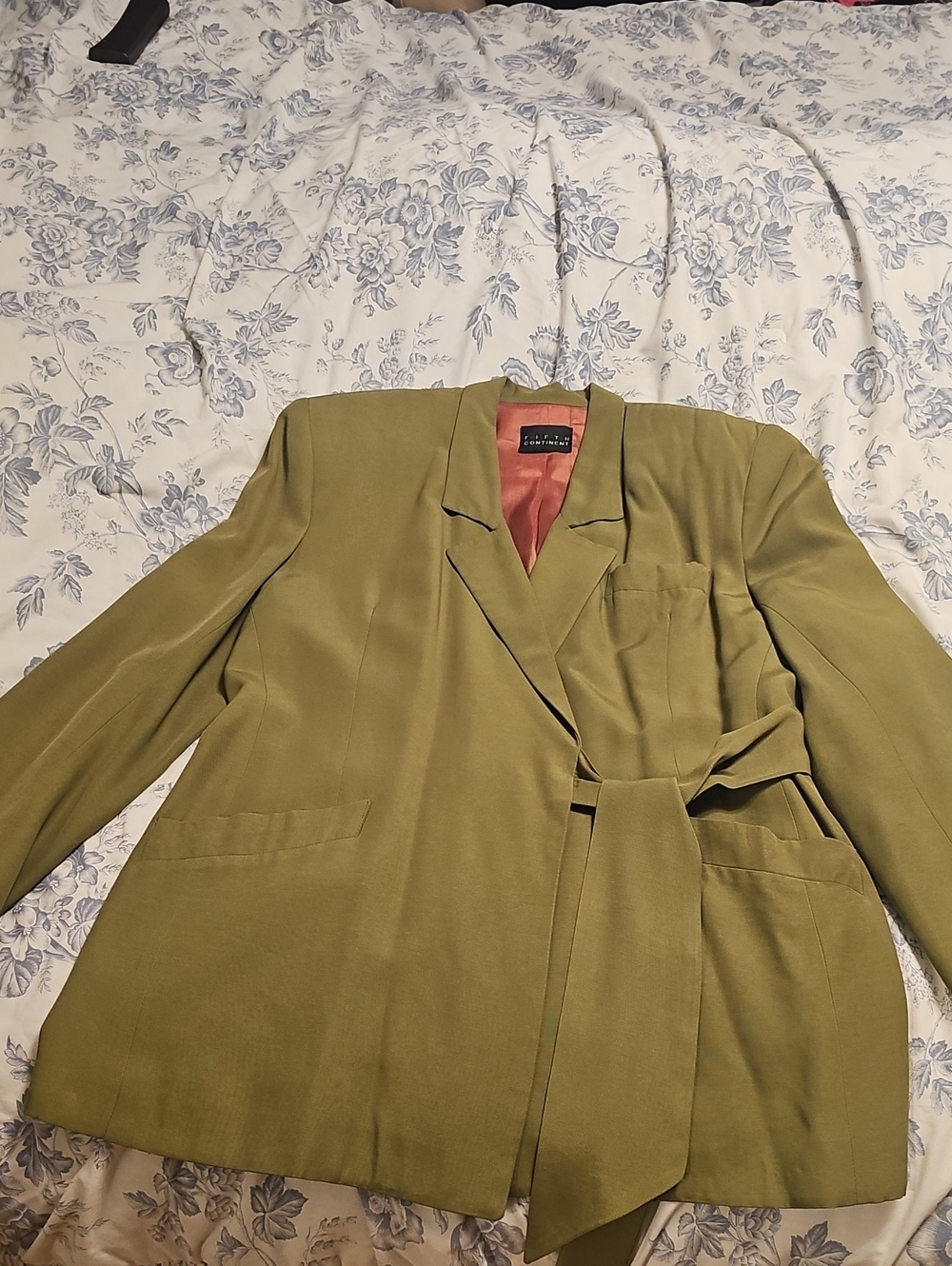 Tie-Waist Olive Blazer Jacket - Unbranded